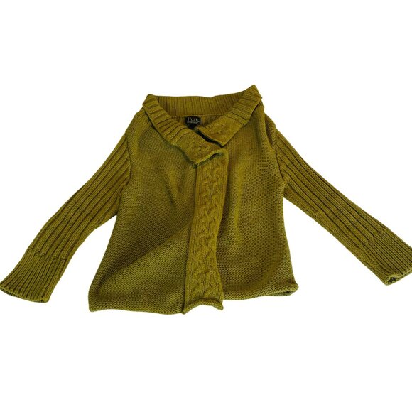 Pure Olive Green Knit Cardigan Sweater S/m Handknit Ribbed Sleeves Cable Knit - Picture 1 of 9
